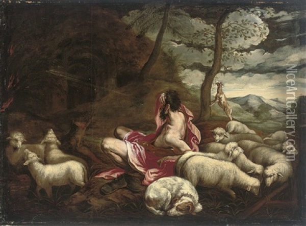 Moses And The Burning Bush Oil Painting - Jacopo dal Ponte Bassano