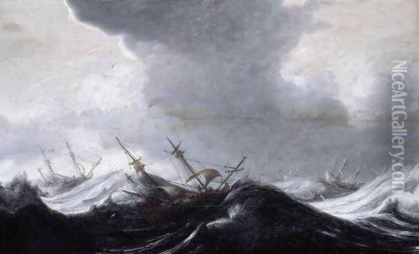 Dutch Shipping in Heavy Seas Oil Painting - Pieter the Elder Mulier