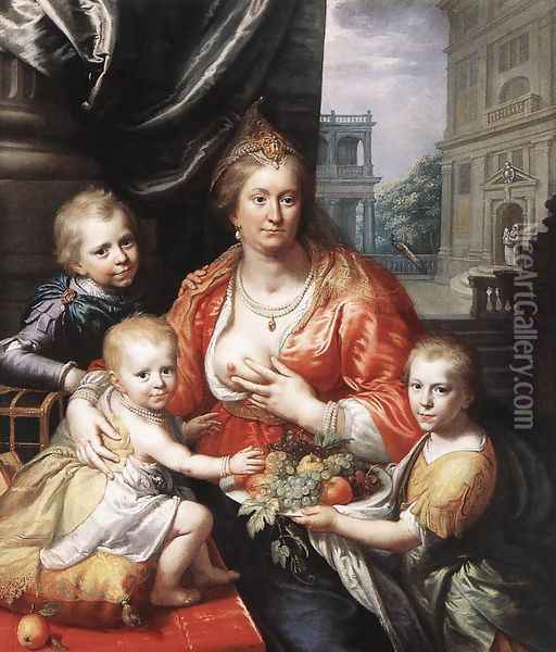 Sophia Hedwig, Countess of Nassau Dietz, with her Three Sons 1621 Oil Painting - Paulus Moreelse