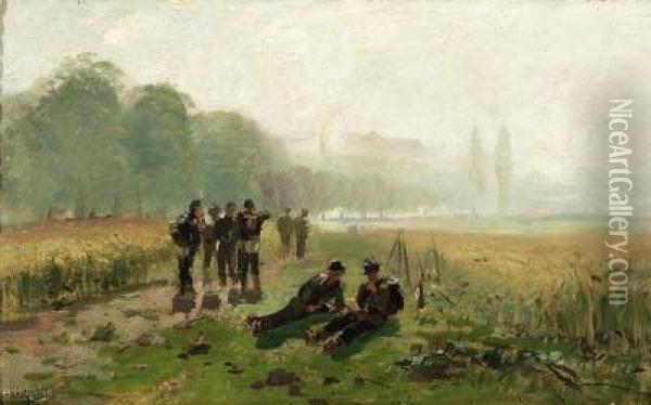 Soldiers Resting In The Fields Oil Painting - Hugo Muhlig