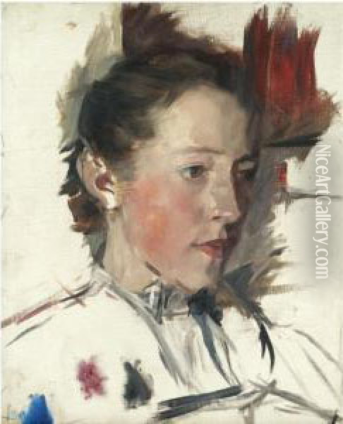 Bauernmadchen (farm Girl) Oil Painting - Wilhelm Leibl