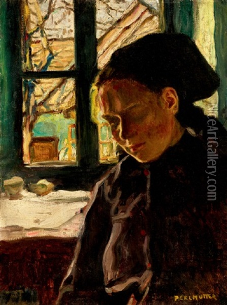By The Window Oil Painting - Izsak Perlmutter