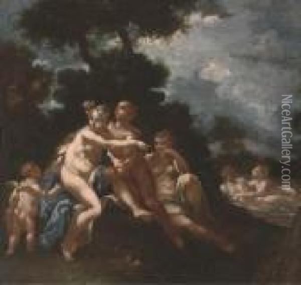 Diana And Her Nymphs With Cupid Oil Painting - Michele Da Parma (see Rocca)