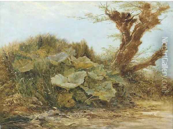 Study of a Butter Burr and a Pollarded Willow Oil Painting - Samuel Bough