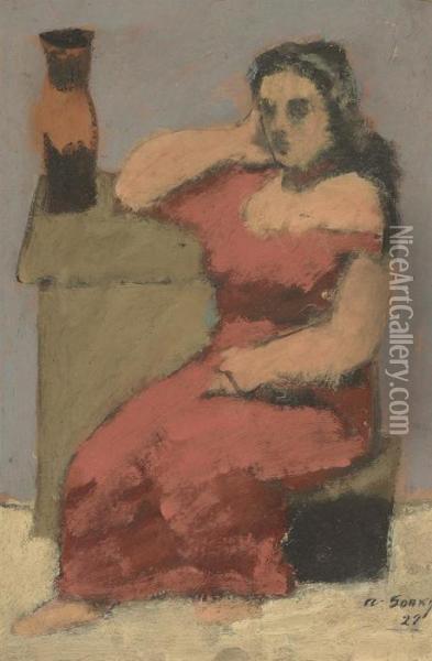 Seated Woman With Vase Oil Painting - Arshile Gorky