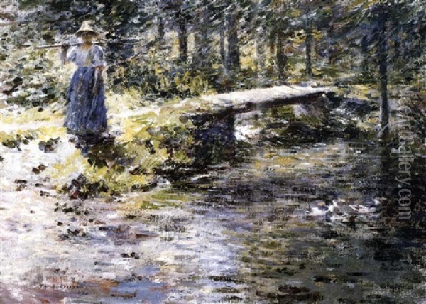 The Little Bridge (the Brook) Oil Painting - Theodore Robinson