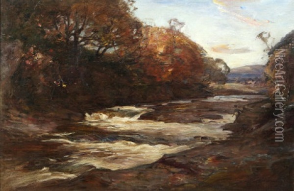 Fisherman By A Wooded River Oil Painting - Joseph Malachy Kavanagh