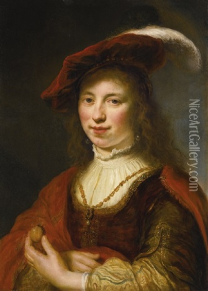 A Tronie Of A Young Woman Oil Painting - Govaert Flinck