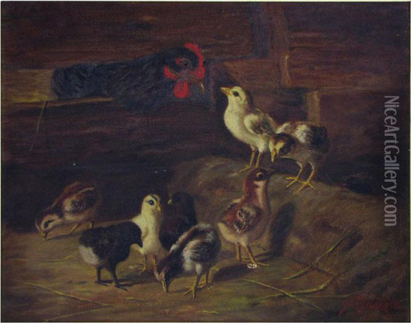 Hen And Chicks Oil Painting - Sydney Lawrence Brackett