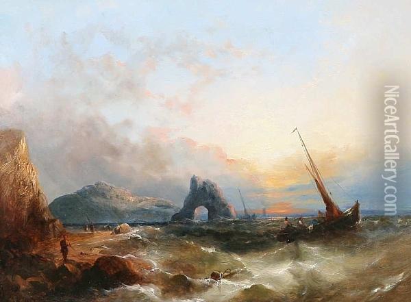 A Coastal Landscape At Sunset, Signed Oil Painting - S.L. Kilpack