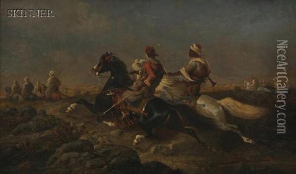 Scene With Arab Horsemen Oil Painting - Adolf Schreyer