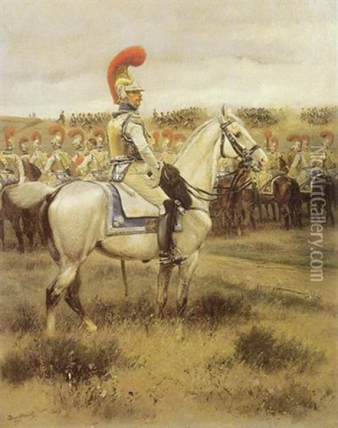Carabinier A Cheval Avec Sa Troupe Oil Painting - Edouard Jean Baptiste Detaille