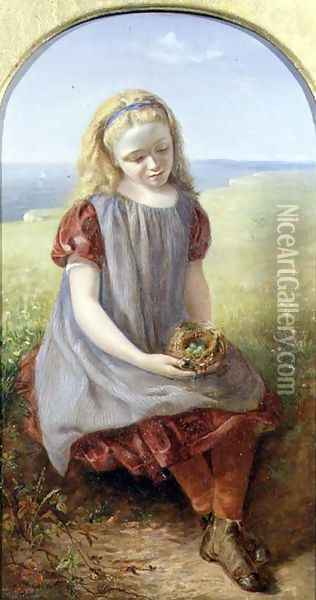 Girl with Birds Nest, 1866 Oil Painting - Henry Larpent Roberts