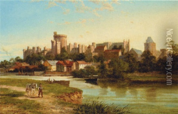 A View Of Windsor Castle From The Thames Oil Painting - William Raymond Dommersen