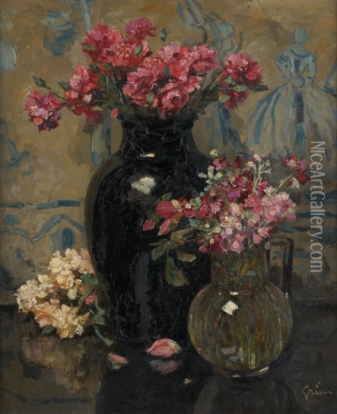 Vases Fleuris Oil Painting - Jules Alexandre Gruen