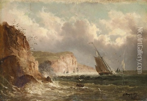 Ships On The Narva Oil Painting - Arseniy Ivanovich Meshchersky