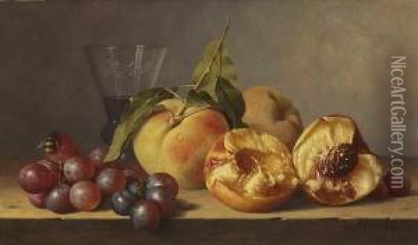 Stillleben Mit Pfirsichen, Trauben
 Und Einem Weinglas Oil Painting - Maria Margrita Van Os
