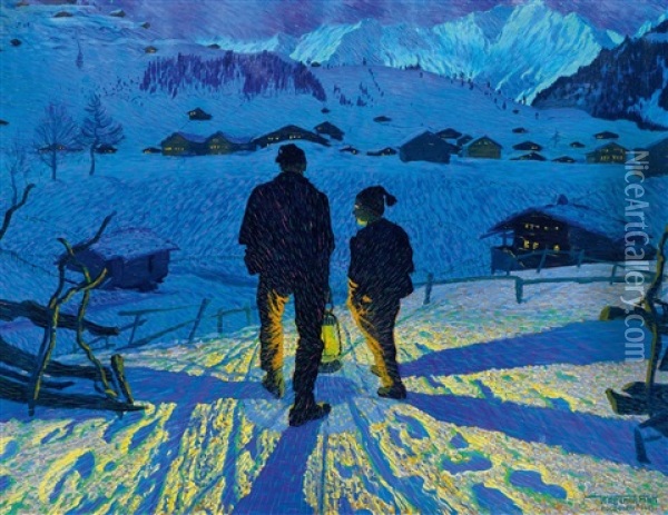 Evening In Adelboden Oil Painting - Waldemar Theophil Fink