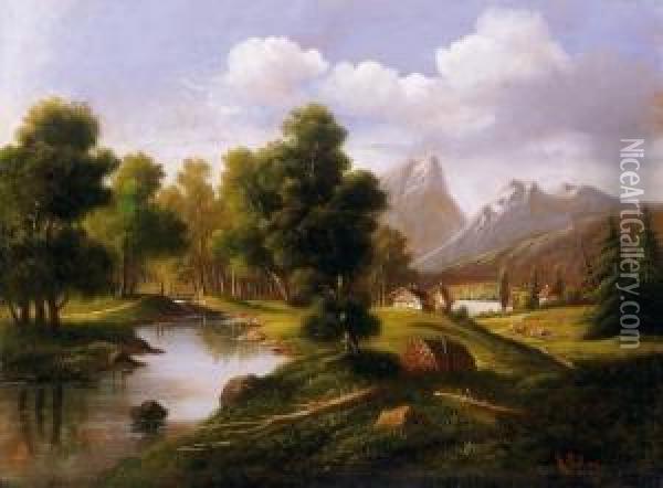 Landscape In The Alps Oil Painting - Augustin Palme