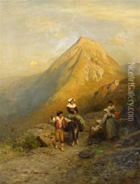 Abendstimmung In Den Italienischen Bergen Oil Painting - Albert Flamm