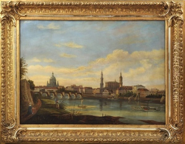 Ansicht Von Dresden: Blick Vom Neustadter Ufer Aus Auf Die Altstadt Oil Painting - Franz Wilhelm Leuteritz