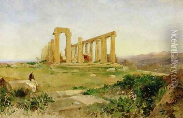Temple of Agrigento Oil Painting - Edward Lear