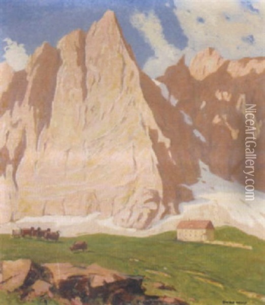 Falkenhutte Am Fuse Der Laliderer-nordwand Im Karwendel Oil Painting - Oswald Hengst