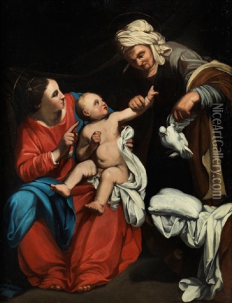 Madonna Mit Dem Kind Und Der Heiligen Anna, Die Eine Taube Bringt Oil Painting - Carlo Saraceni