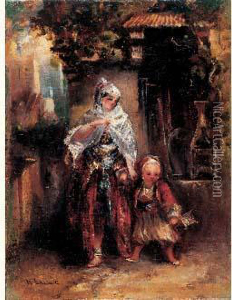 Jeune Orientale Et Son Enfant Oil Painting - Hippolyte Omer Ballue