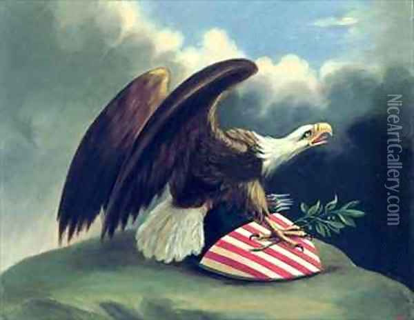 Bald Eagle and the Shield of the United States Oil Painting - David Bustille Bowser