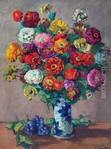 Blumenstilleben Mit Blauen Trauben Oil Painting - Paul Paeschke