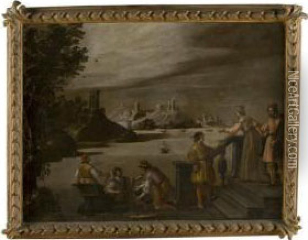 Paesaggio Fluviale Con Sbarco A Palazzo Oil Painting - Lodovico Pozzoserrato (see Toeput, Lodewijk)