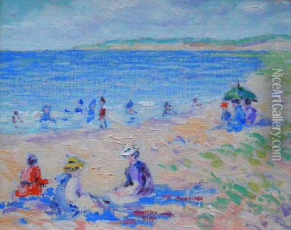 Untitled (beach Scene) Oil Painting - Lillian Burk Meeser