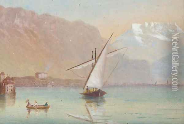 Fishing vessels on Lake Geneva Oil Painting - Continental School