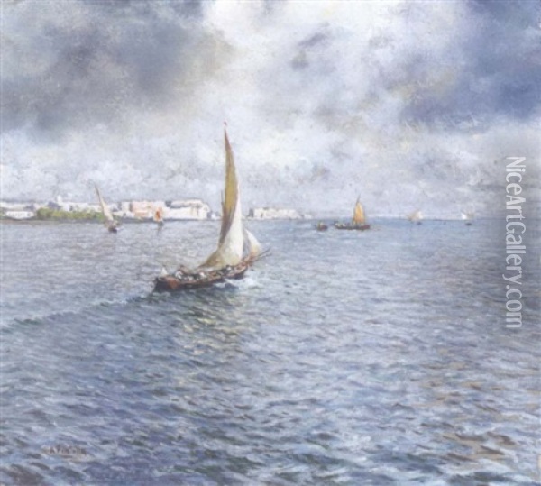 Barche E Vela Oil Painting - Attilio Pratella