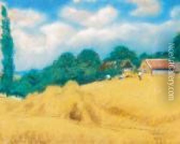 Landscape In Somogy With Golden Ears Oil Painting - Jozsef Rippl-Ronai