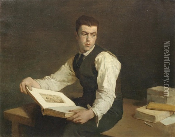 Student With A Book Oil Painting - Glyn Warren Philpot