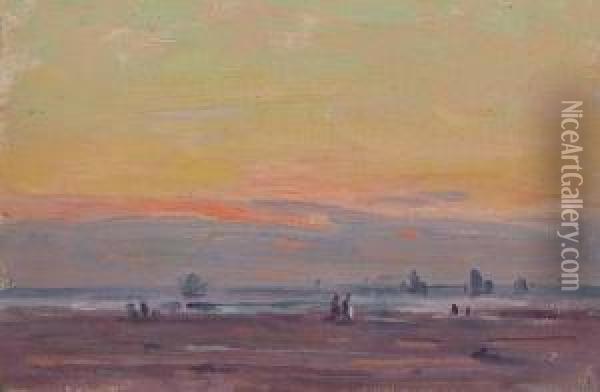 A Summer Landscape-sunset Along The Coast Oil Painting - Frank Townsend Hutchens