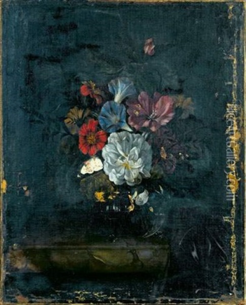 Bouquet De Fleurs Sur Un Entablement De Marbre Oil Painting - Willem Van Aelst