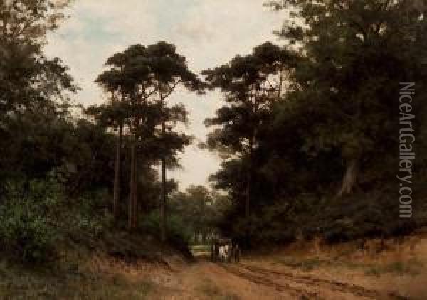 Farmer With Horse And Cart On The Forestpath Oil Painting - Abraham Van Der Wissel