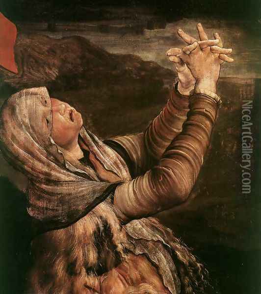 The Crucifixion (detail 2) c. 1515 Oil Painting - Matthias Grunewald (Mathis Gothardt)