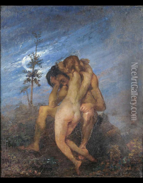 Dopo Il Peccato (o Adamo Ed Eva Dopo Il Peccato Originale) Oil Painting - Luigi Mauro Galli