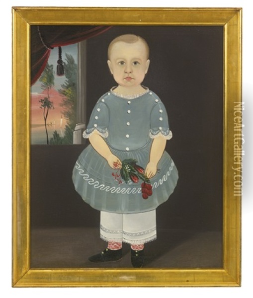 Young Boy In Grey With Flowers Oil Painting - Sturtevant J. Hamblen