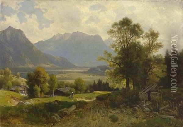 Im Thal Bei Andorf - Der Wilde Kaiser Oil Painting - Ludwig Sckell