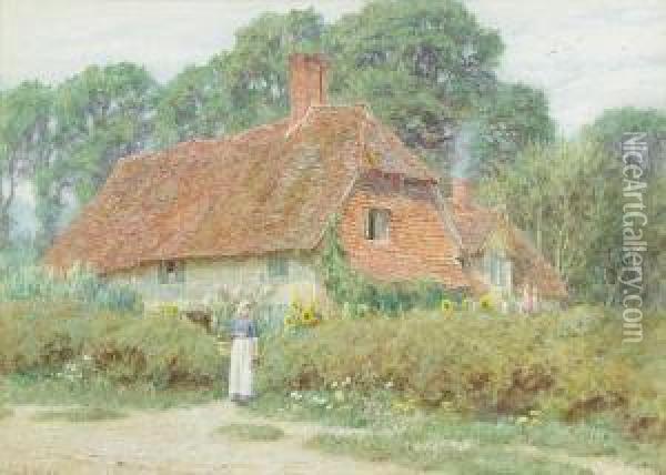 By The Cottage Gate, Mayfield, Eastsussex Oil Painting - Helen Mary Elizabeth Allingham