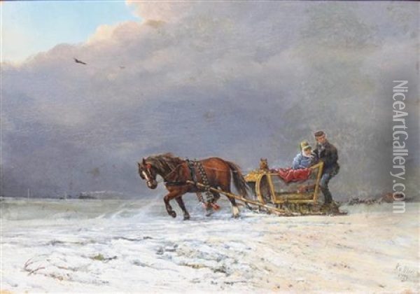 Winter Sleigh Ride Oil Painting - Klaas Van Vliet