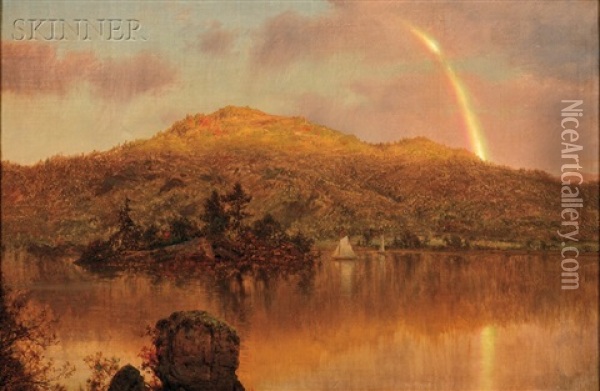 Rainbow Over A Lake In The Hudson River Valley Oil Painting - Louis Remy Mignot