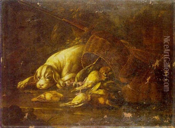 Chien Se Reposant A Cote D'un Trophee De Chasse Oil Painting - Baldassare De Caro