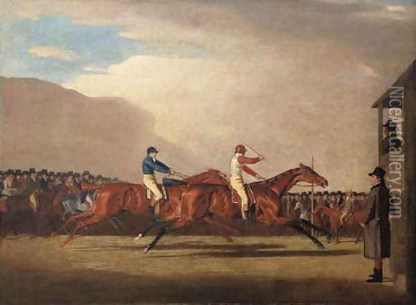 A match between Eagle and Bobtail, at Newmarket, 1804 Oil Painting - Benjamin Marshall