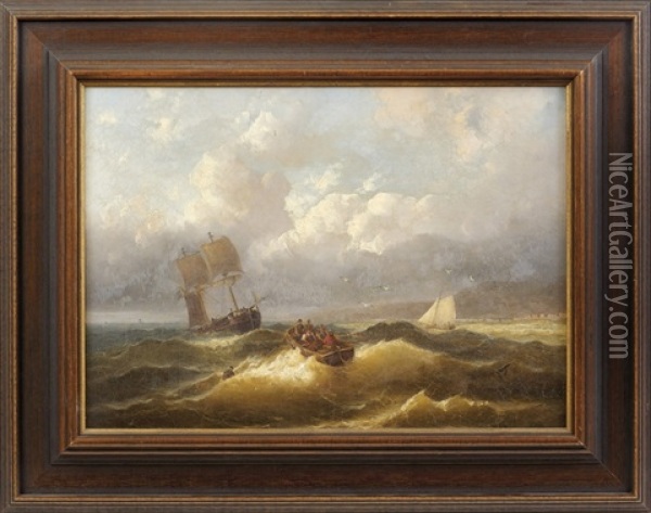 Kuste Mit Seglern Und Landungsboot Im Sturm Oil Painting - Johann Baptist Weiss